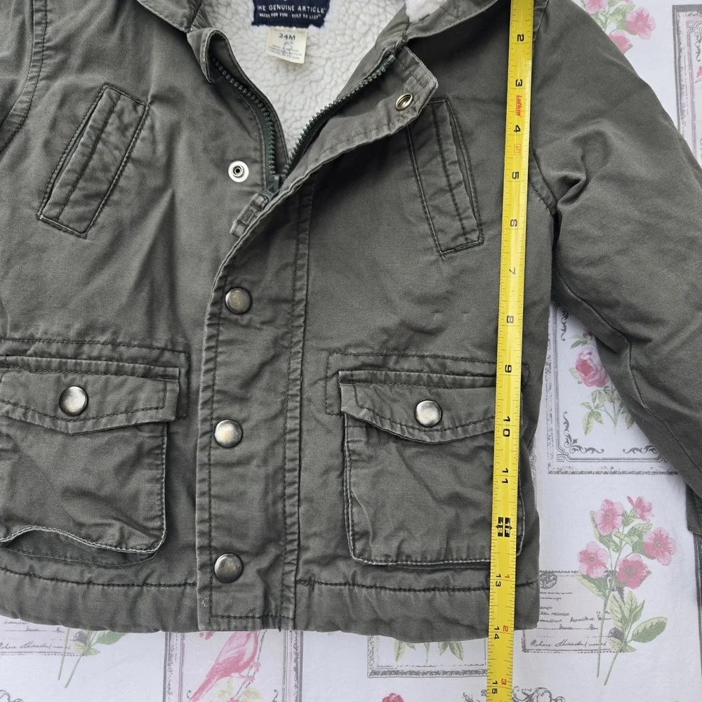 OshKosh B'gosh Toddler Boy 24M Green Utility Jacket Sherpa Hooded Fleece Lined